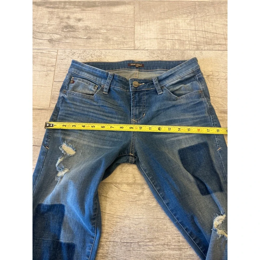 Dear John Joyrich Comfort Skinny‎ Jeans Blue Distressed Patch Denim Womens - Picture 8 of 12